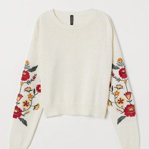 H&M (HandM) Creme Knit Embroidery Shirt
